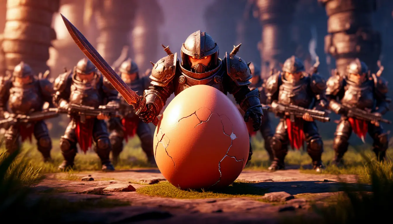 Egg Defense lineup of units standing before the fragile egg